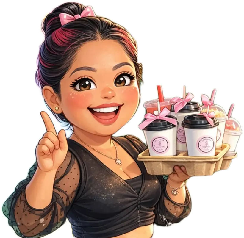 Lizet Collin de Esquites Coquette, con una charola de esquites y bebidas